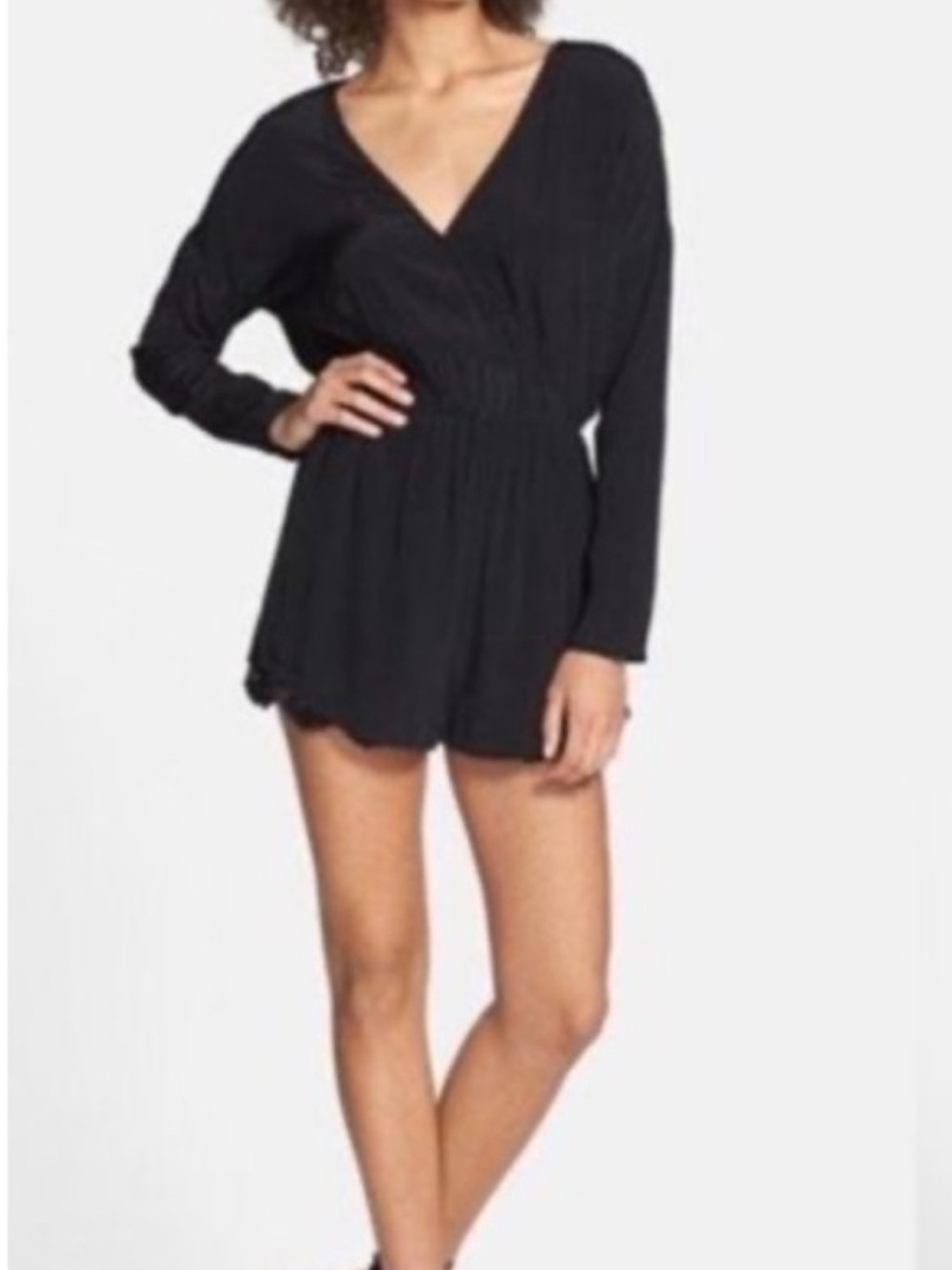 New York & Company Black Long-Sleeve V-Neck Romper